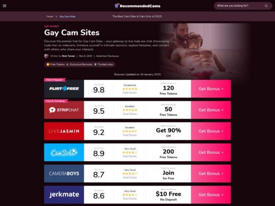 Expert-picked gay cam sites with detailed reviews, special deals, and token price comparisons.